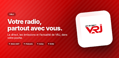 Bannière publicitaire incitant à télécharger l'application mobile gratuite de la radio pour écouter le direct et les podcasts.